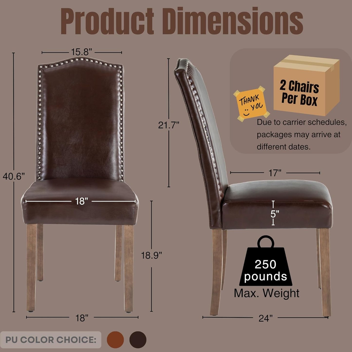 Stylish Upholstered Parsons Dining Chair PU Faux Leather with Silver Nailhead Trim and Sturdy Solid Wood Legs