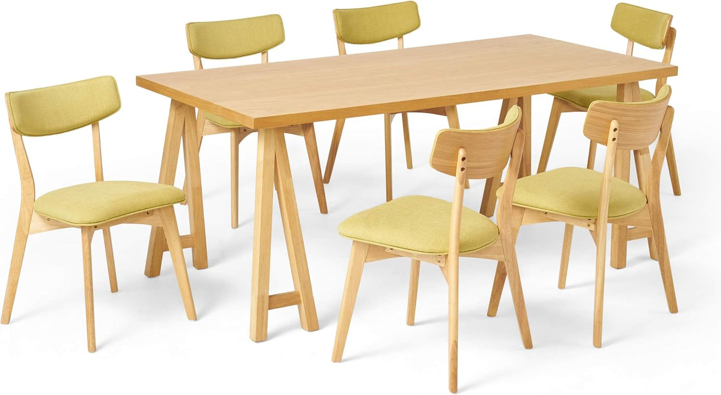 Christopher Knight Home Rachel Mid-Century Modern 7 Piece Dining Set with A-Frame Table, Green Tea + Natural Oak