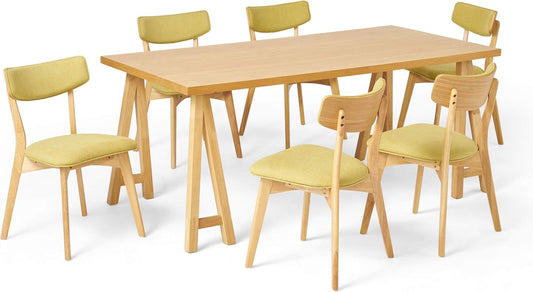 Christopher Knight Home Rachel Mid-Century Modern 7 Piece Dining Set with A-Frame Table, Green Tea + Natural Oak