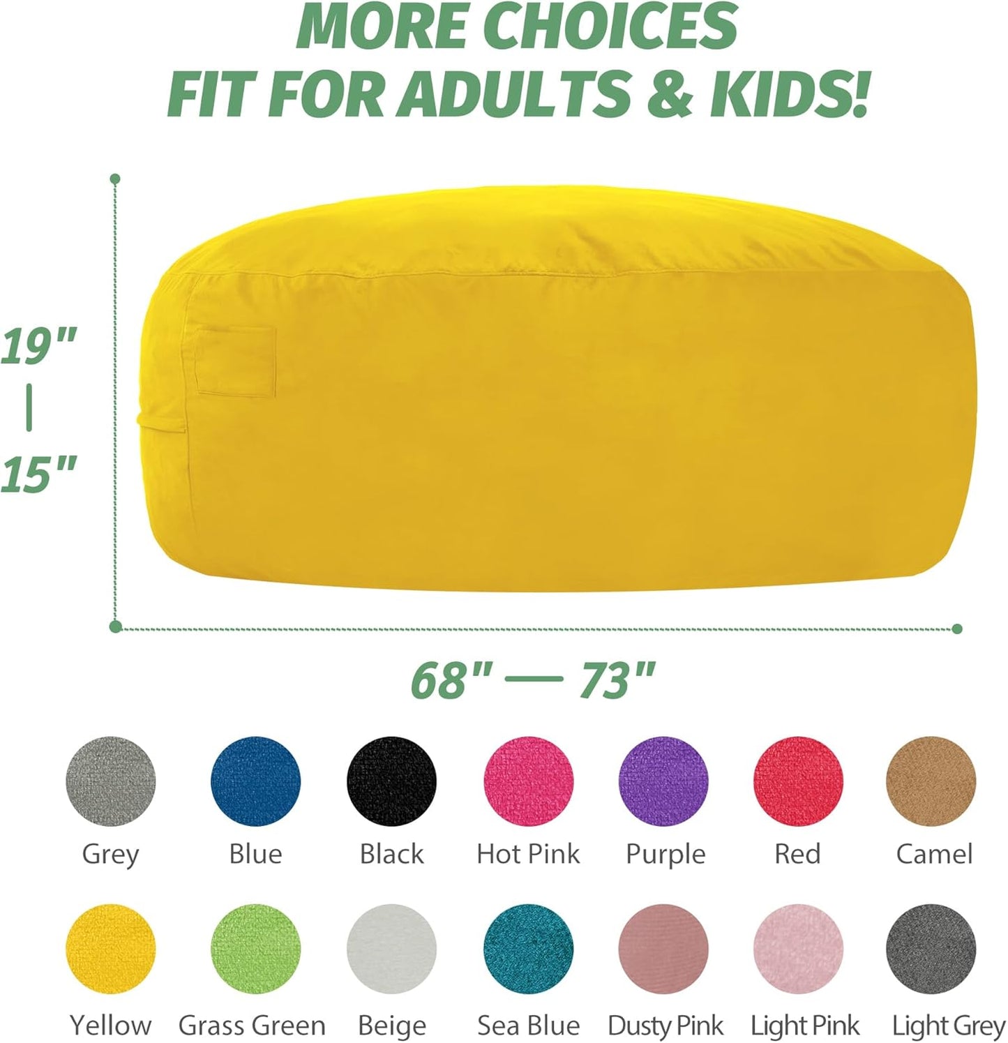 7FT Bean Bag Chair with Ultra Soft Velvet Cover Bean Bag Sofa with Memory Foam Bean Bag Chairs with Large Size Lazy Sofa for Dorm Office Living Room Bedroom Yellow 7'