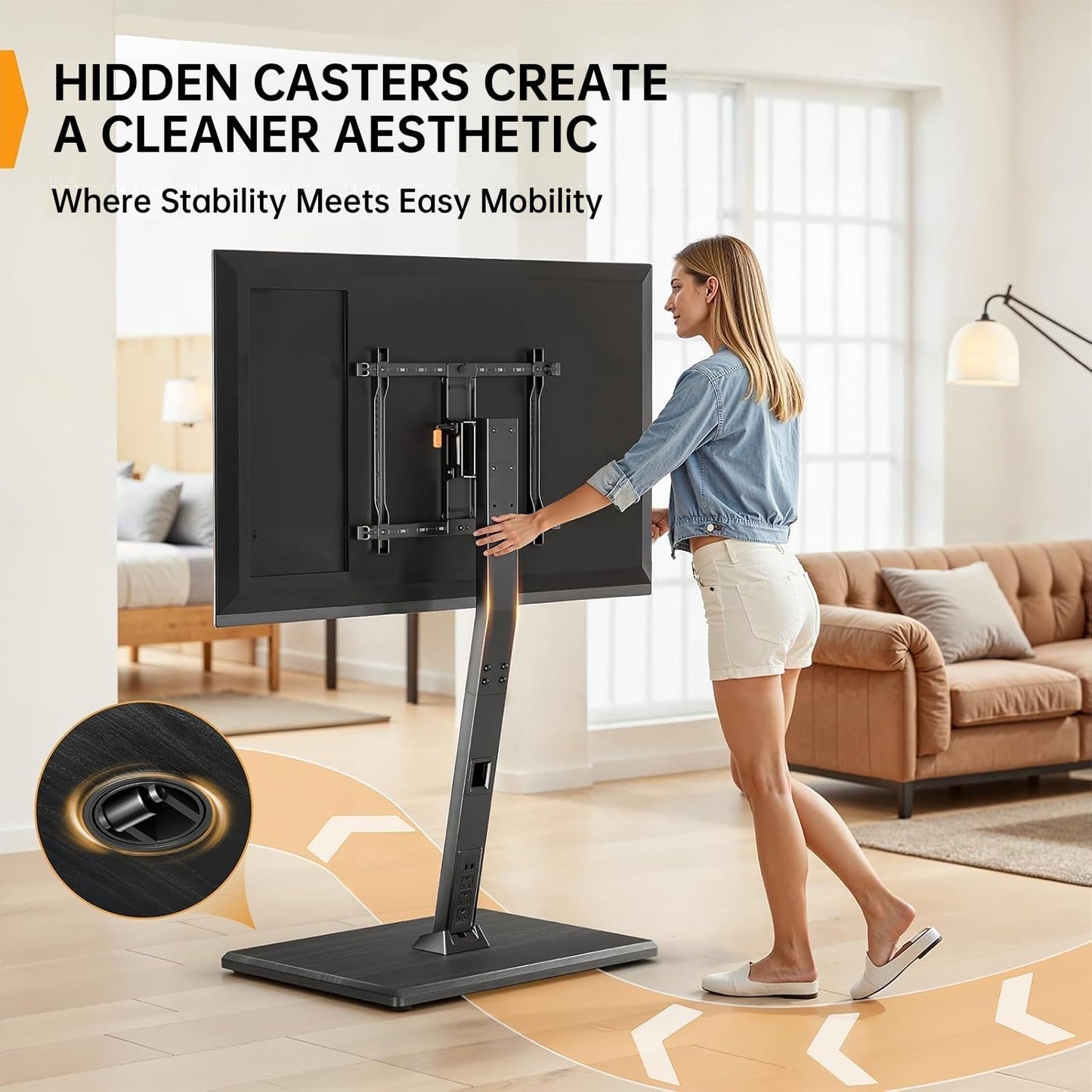 Perlegear Rolling TV Stand with Power Outlet, Tilt and Swivel Mobile TV Cart with Hidden Casters, Fits 30-70 Inch TVs, Height-Adjustable, 88 lbs Load Capacity, Max VESA 400x400mm, PGTVMC20