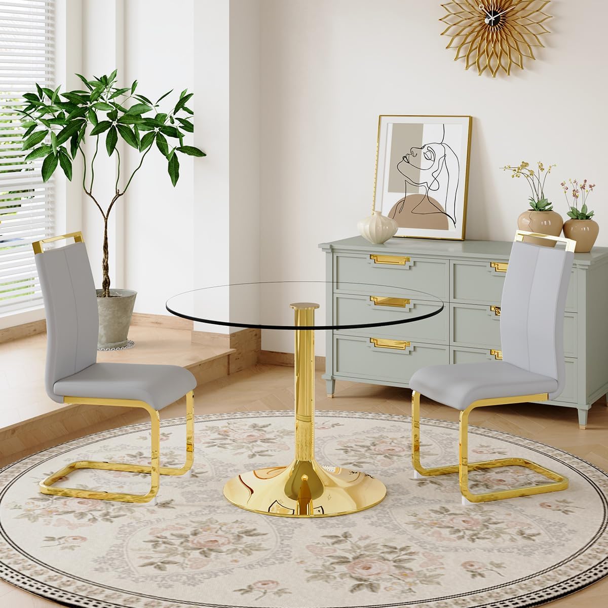 Dining Chairs Set of 2, Faux Leather Dining Chairs with Plated Chrome Metal Frame, Modern Kitchen Chairs Set with Padded Seat High Back for Dining Room, Kitchen Room, Living Room.