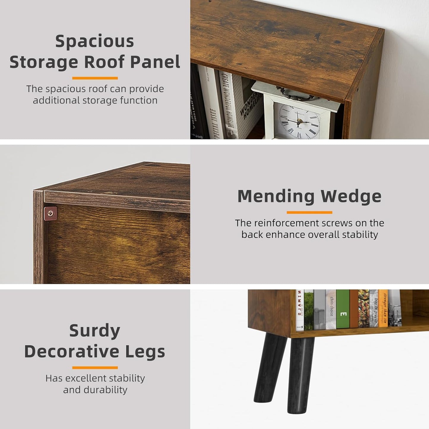 LEYAOYAO 7 Cube Bookshelf, 3 Tier Modern Bookcase with Legs, Mid-Century Modern Wood Book Shelves Storage, Rustic Brown Book Case, Freestanding Organizer Display Shelf for Bedroom,Living Room,Office