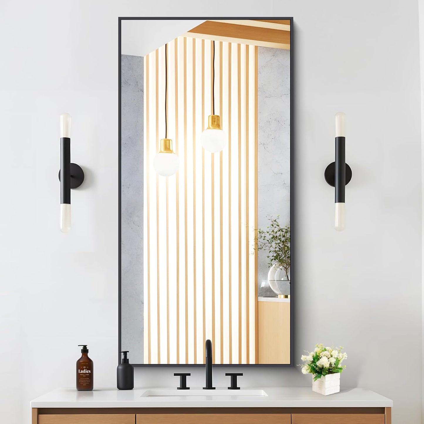 Black Bathroom Mirror for Wall, 24x48 Inch Rectangle Mirrors with Metal Frame, Modern Vanity Wall Mirror Decor for Entryway Hangs, Bathroom Living Room Horizontal or Vertical