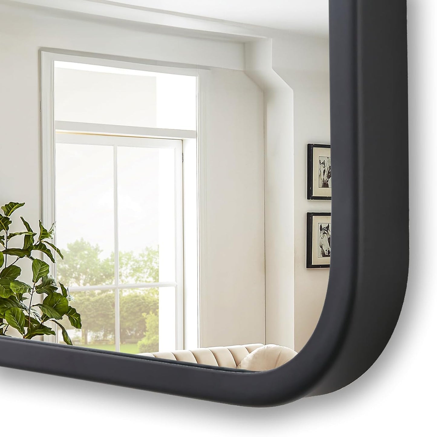 36"x36" Bathroom Wall Mirror with Matte Black Metal Frame & HD Glass, Copper-Free Mirrors Modern Rectangle Round Corner Framed Vanity Mirror - Horizontal or Vertical Installation