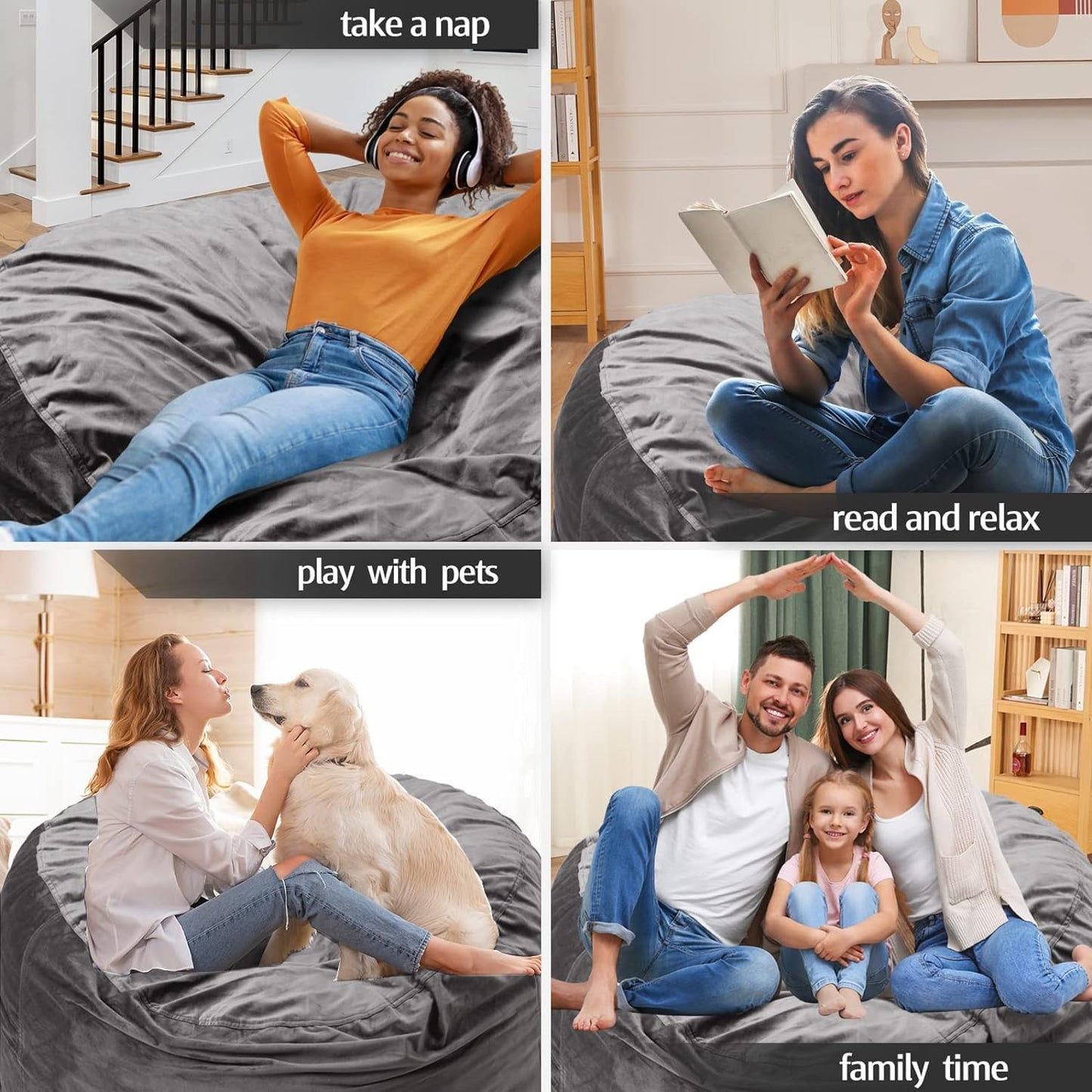 Bean Bag Chairs, Memory Foam Stuffing Bean Bag Chair for Adults/Teens/Kids, Velvet Lazy Sofa Furniture with Removable High-Rebound Memory Foam for Living Room Bedroom College Dorm
