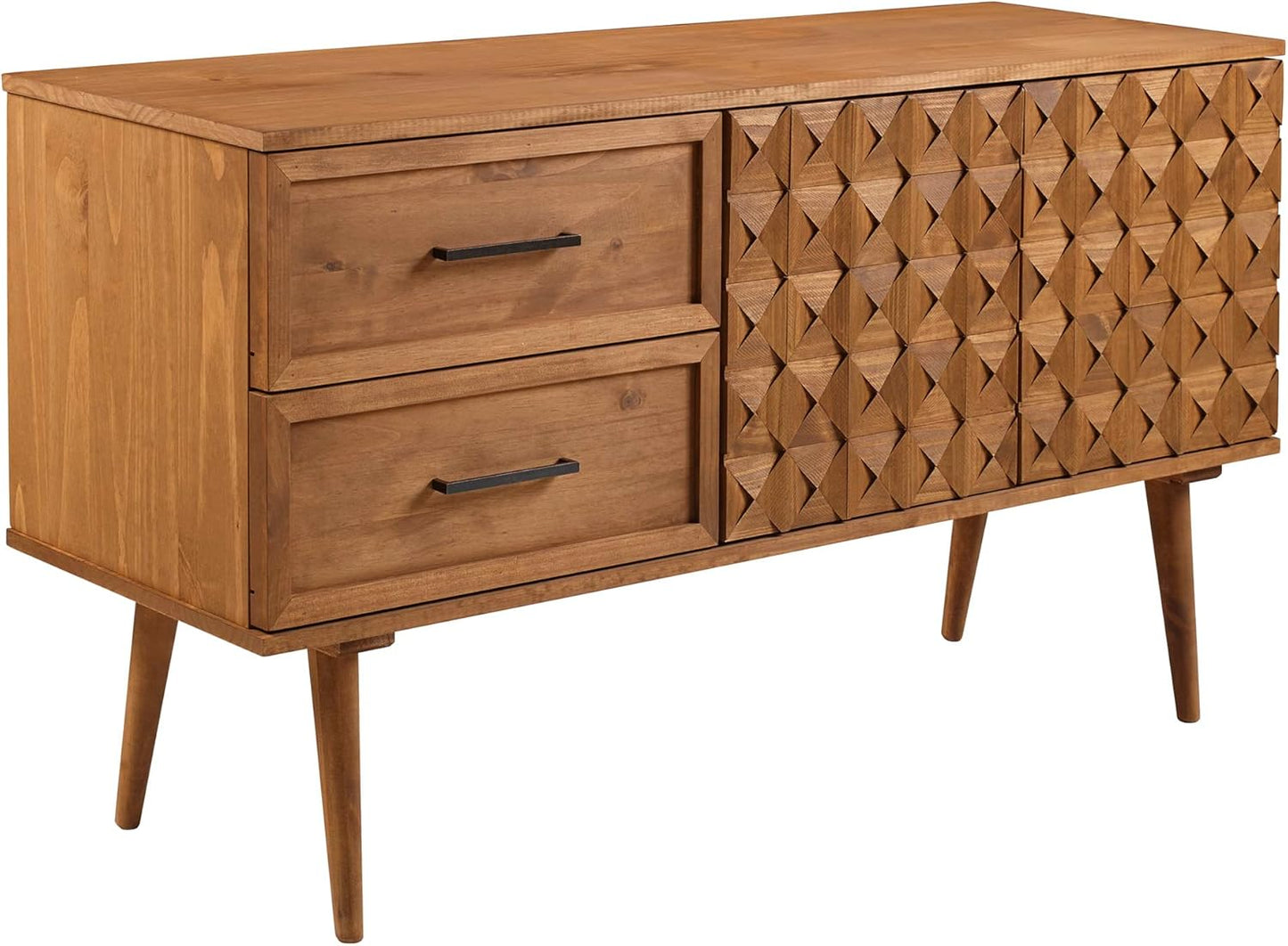 Walker Edison Deluca Boho Solid Wood 2 Door Sideboard with Prism Detail, 58 Inch, Caramel