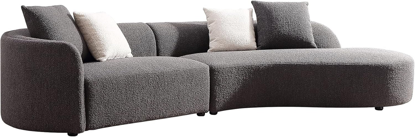 Acanva Luxury Modern Style Living Room Upholstery Curved Sofa with Chaise 2-Piece Set, Right Hand Facing Sectional, Pearl Boucle Couch, Dark Grey