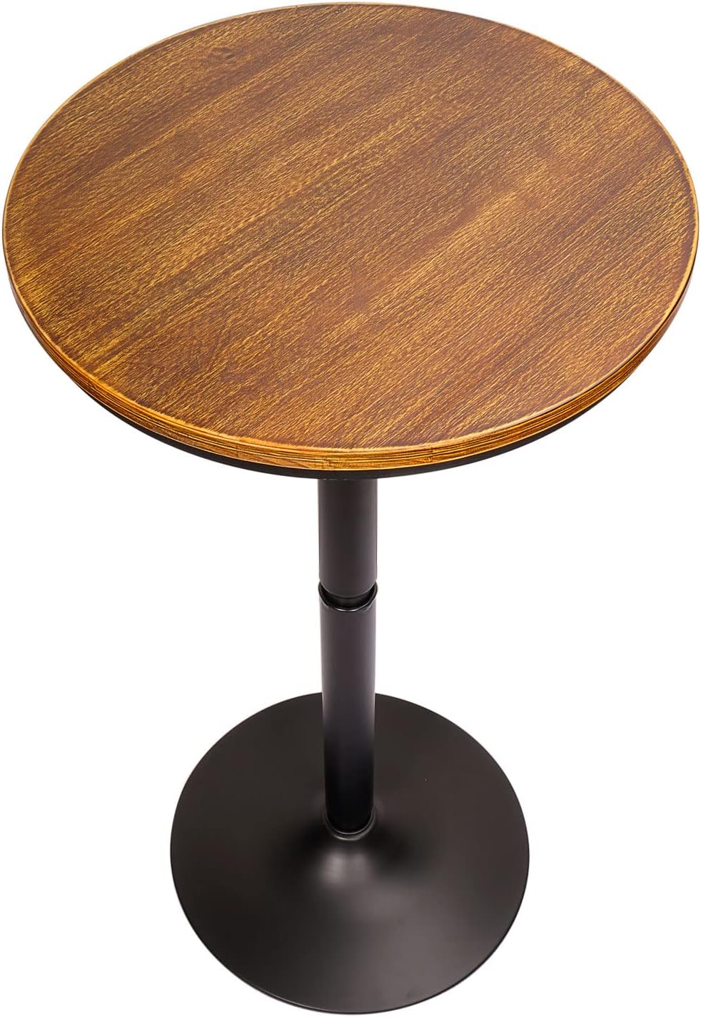 Round Bar Height Bistro Pub Table - Natural Wood Top, Heavy Metal Frame, 21.7 Inch Top, 40.5 Inch Height