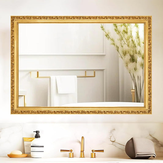 Gold Vintage Mirror, Traditional Antique Wall Mirrors with Ornate Gold Frame, Bathroom Decorative Mirrors for Wall Decor, 39.7'' x 27.9''