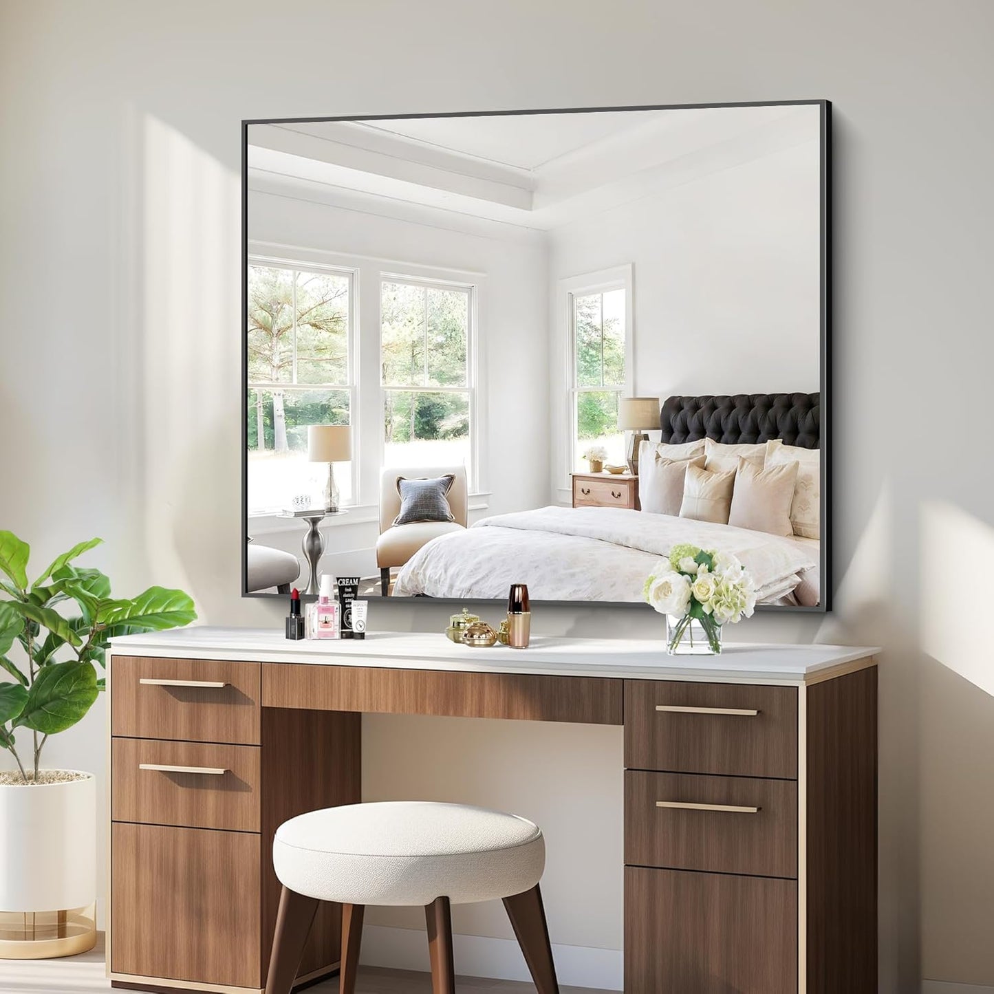 BONEWEI Bathroom Mirror,40x48 inch Bathroom Mirrors for Over Sink,Large Wall Mirror for Bathroom Wall Mounted Rectangle Mirrors,Black Vanity Mirror for Living Room,Bedroom Entryway,Horizontal/Vertical