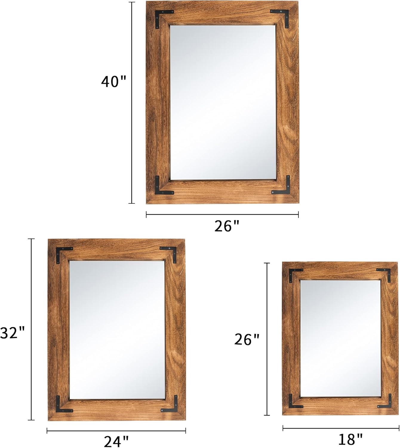 YOSHOOT Rustic Wooden Framed Wall Mirror, Natural Wood Bathroom Vanity Mirror for Farmhouse Decor, Vertical or Horizontal Hanging, 32" x 24", Brown