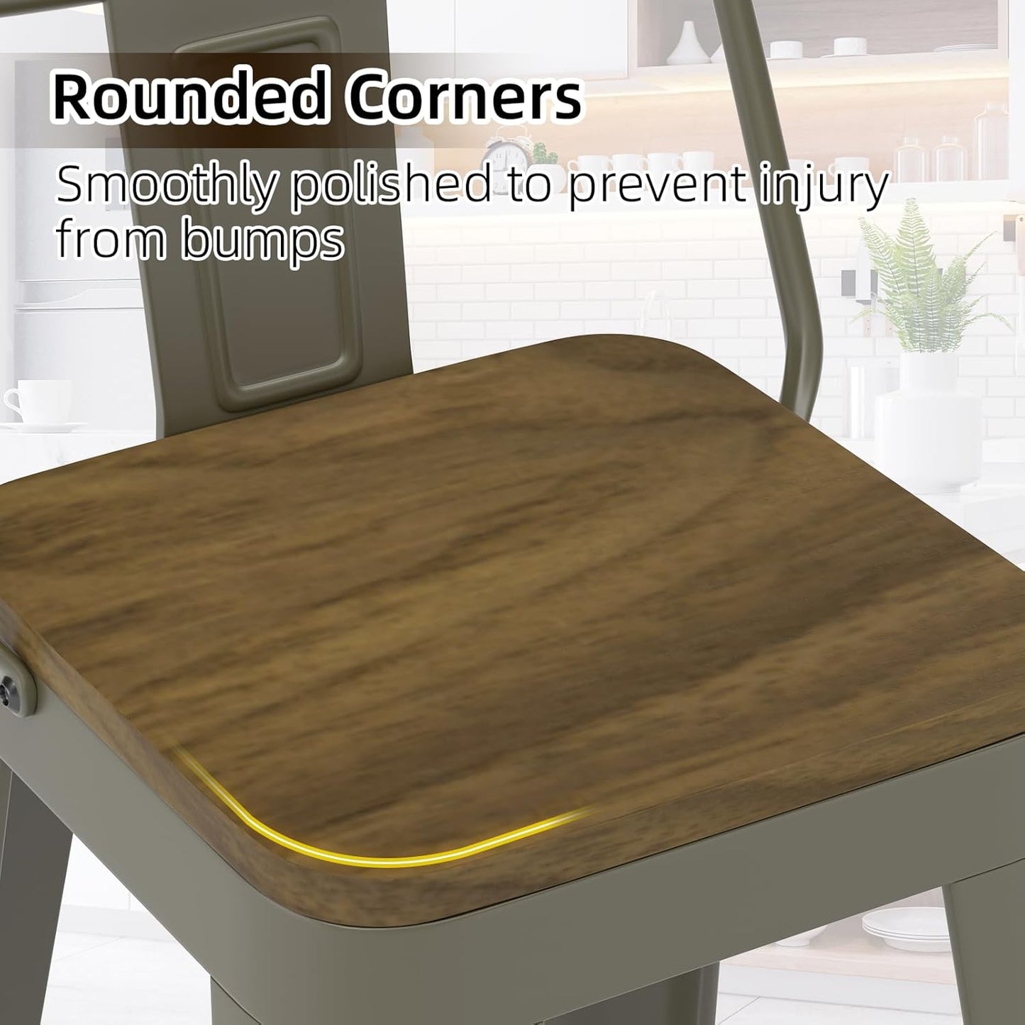 Rusty Bar Stools Set of 4, Metal Bar Stools with Wooden Seat, Modern 26”Counter Height Barstools with Low Back