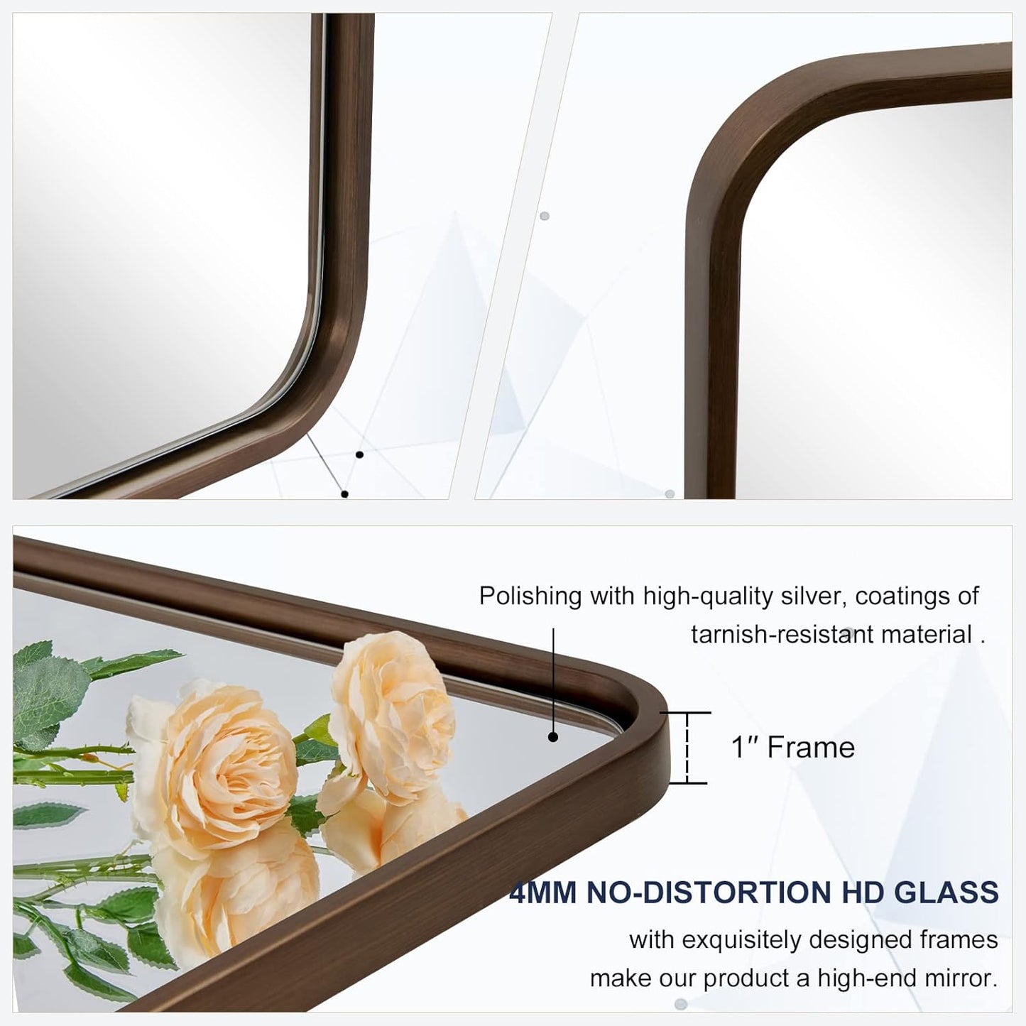 ANDY STAR Bronze Mirror for Wall, 20x28 Rounded Rectangle Farmhouse Mirror, Brushed Bronze Bathroom Mirror for Wall, Modern Vanity Mirror in Metal Frame Hang Vertically or Horizontally