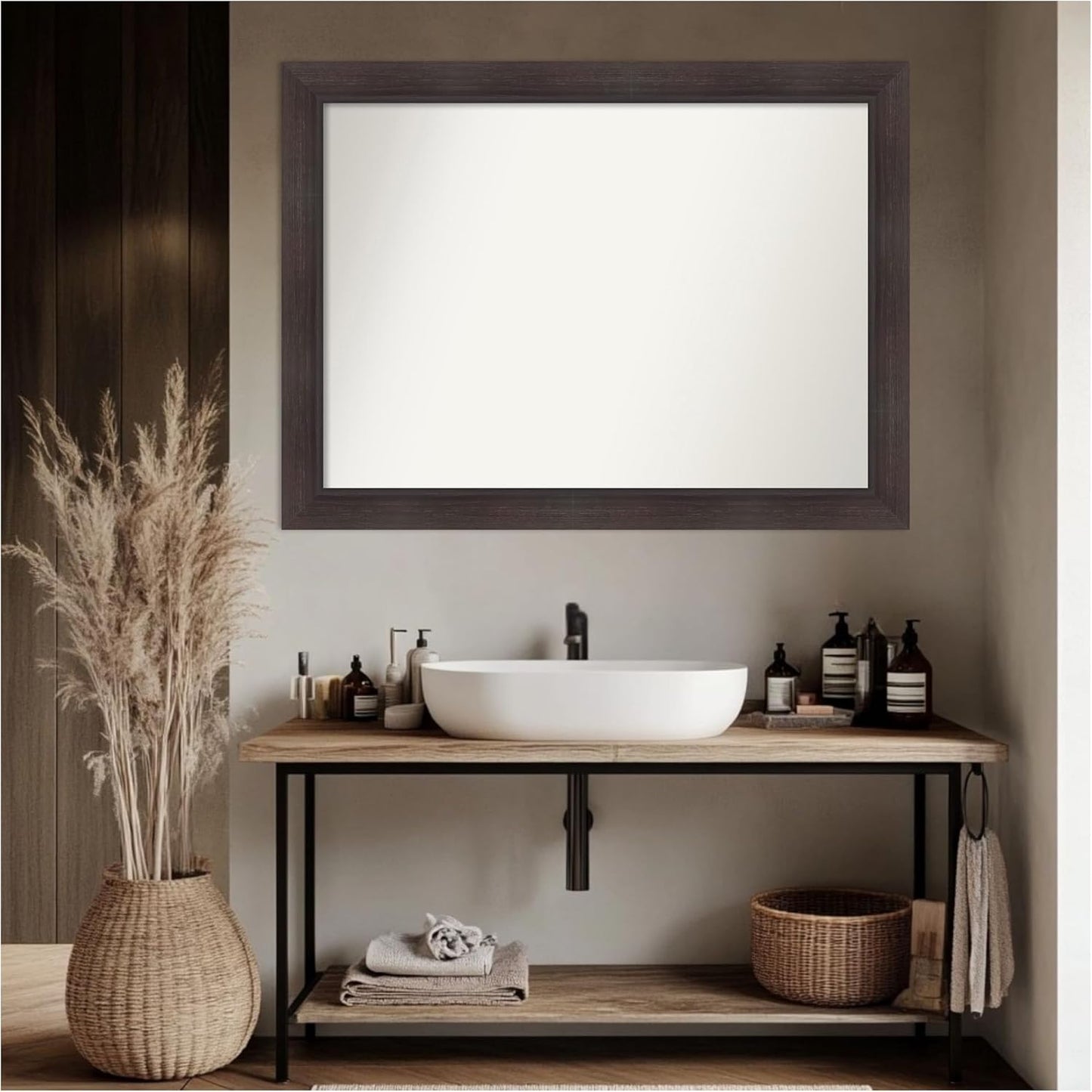 Amanti Art Brown Bathroom Mirror for Over Sink, 33x44 Sloped Espresso Rectangle Vanity Mirror, X-Large Modern Frame, Hangs Horizonally and Vertically, Bathroom Wall Decor, Non-Beveled Edge