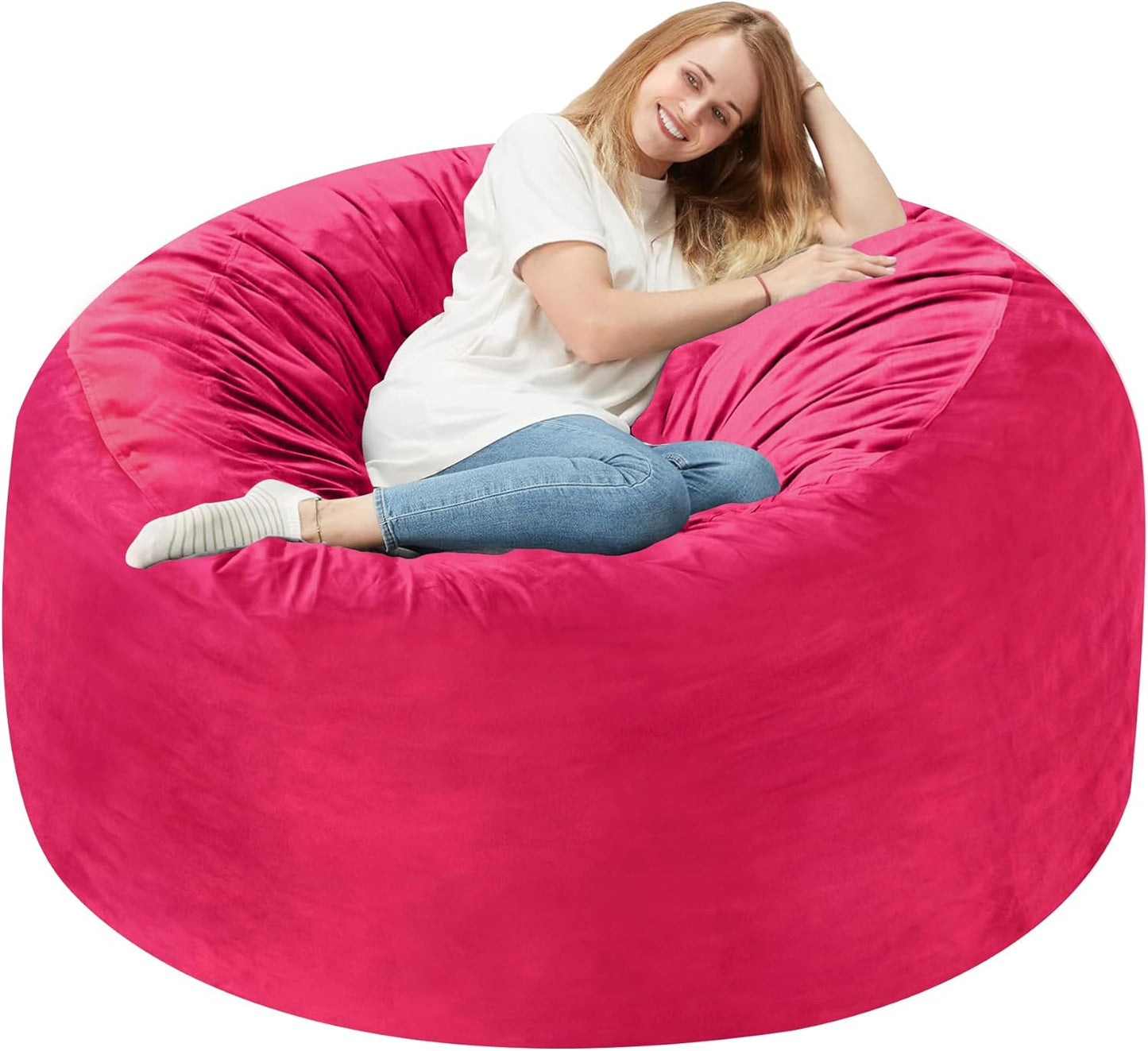 Homguava 3FT Bean Bag Chair: 3' Bean Bags with Memory Foam Filled, Large Beanbag Chairs Soft Sofa with Dutch Velvet Cover-Pink
