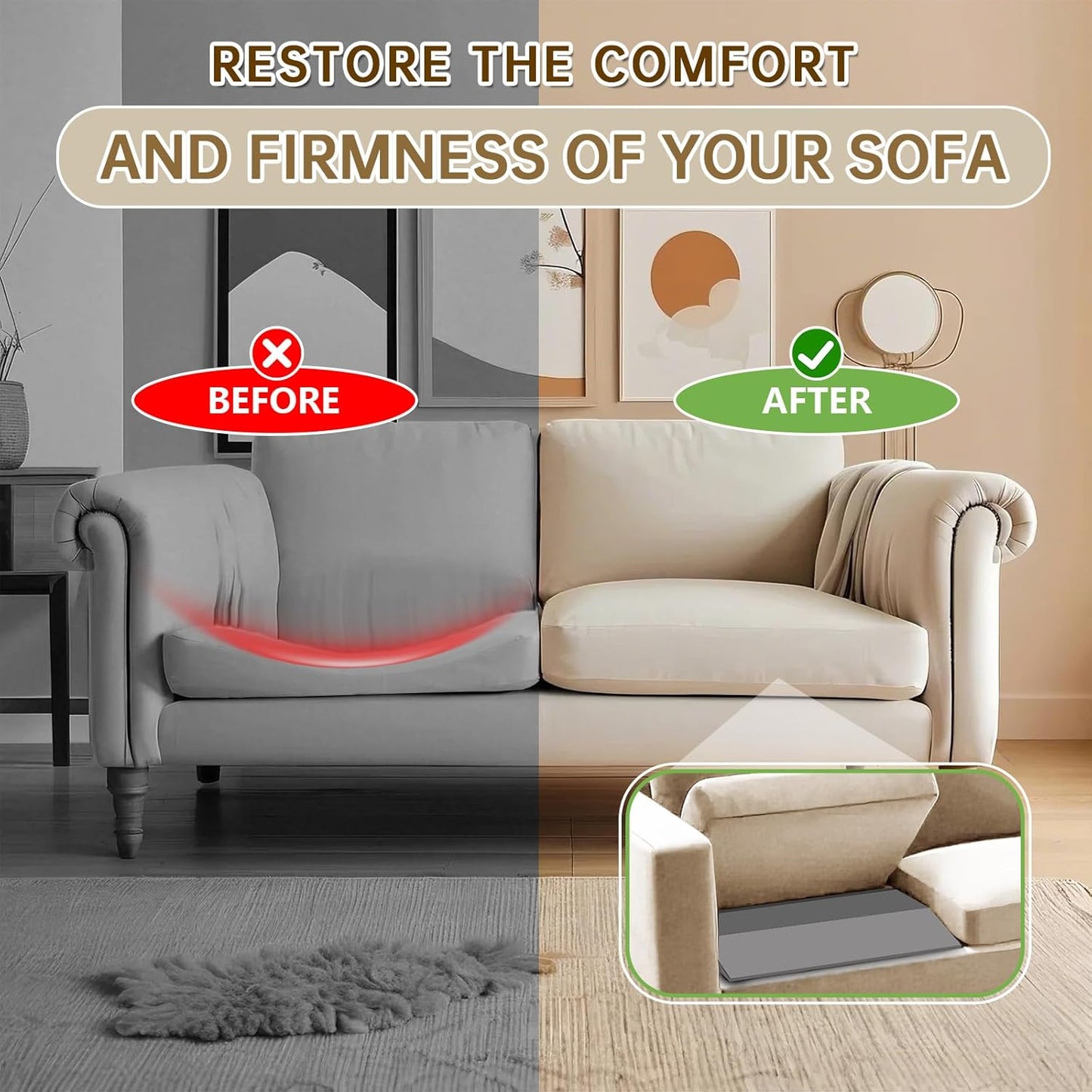 Couch Cushion Support, Sofa Cushion Supports for Sagging Cushions Trapezoid High Density Foam Replacement for Furniture Seat Sagging Gray Set of 1