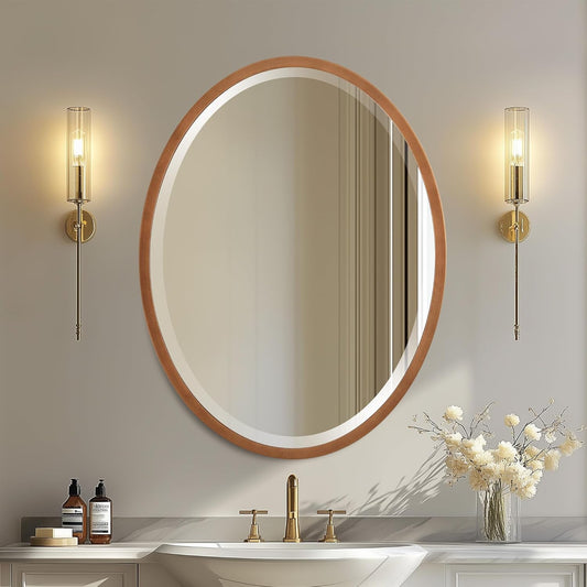 OVALCREST - Oval Wooden Beveled Wall Mirror for Home Decor, Bathroom, Vanity, Bedroom, Living Room, Hallway - London Style (Sunset Gold) 23.1 x 29.1