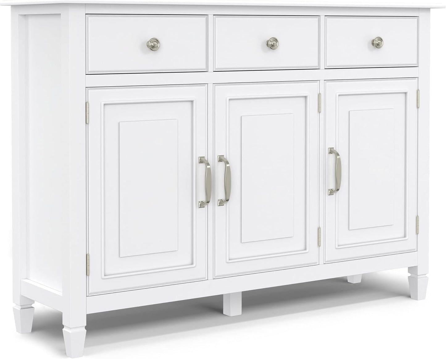 SIMPLIHOME Connaught 51-inch Wide Solid Wood Storage Cabinet in White for The Entryway, Mudroom, 3 Drawers and Adjustable Shelves, Traditional Style, Space-Saving Design