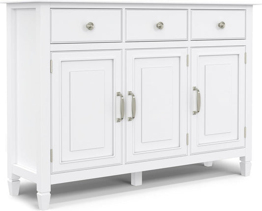 SIMPLIHOME Connaught 51-inch Wide Solid Wood Storage Cabinet in White for The Entryway, Mudroom, 3 Drawers and Adjustable Shelves, Traditional Style, Space-Saving Design