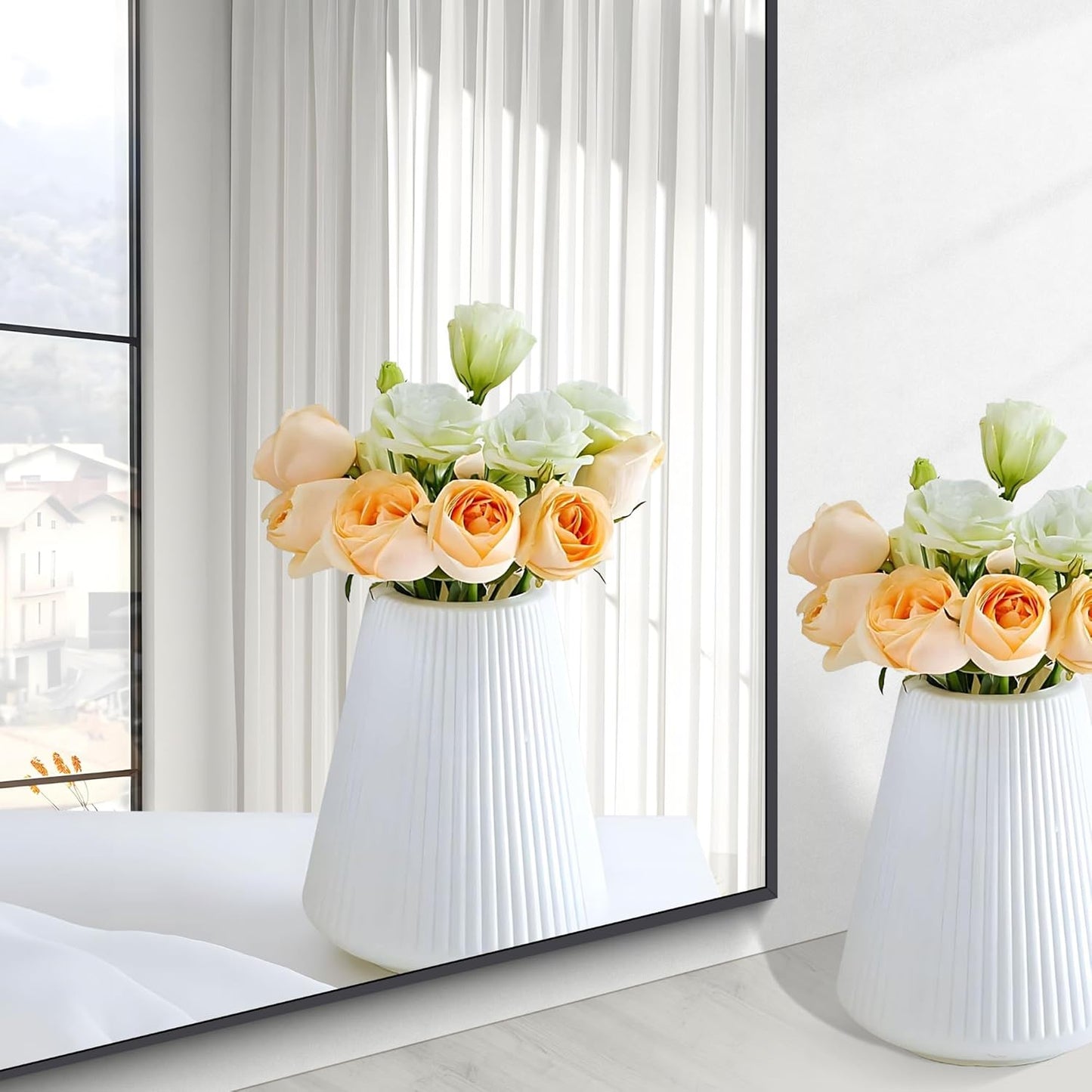 Black Bathroom Mirror for Wall, 60x40 Inch Rectangle Mirrors with Metal Frame, Modern Vanity Wall Mirror Decor for Entryway Hangs, Bathroom Living Room Horizontal or Vertical