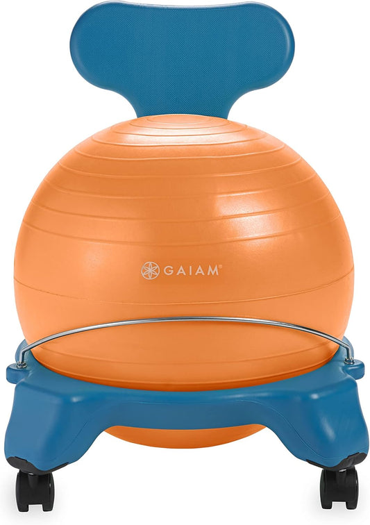 Gaiam Kids Balance Ball Chair - Classic Children's Stability Ball Chair, Alternative School Classroom Flexible Desk Seating for Active Students, Orange/Blue
