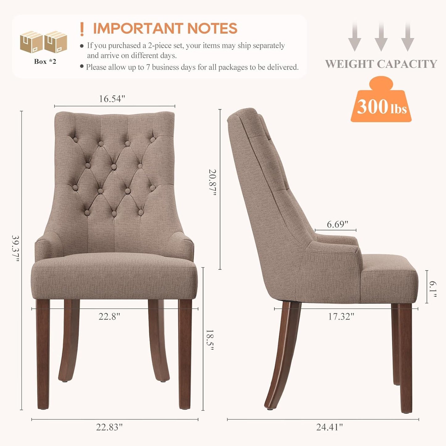 COLAMY Wingback Upholstered Dining Chairs Set of 4, Fabric Side Dining Room Chairs with Tufted Button, Living Room Chairs for Home Kitchen, Taupe