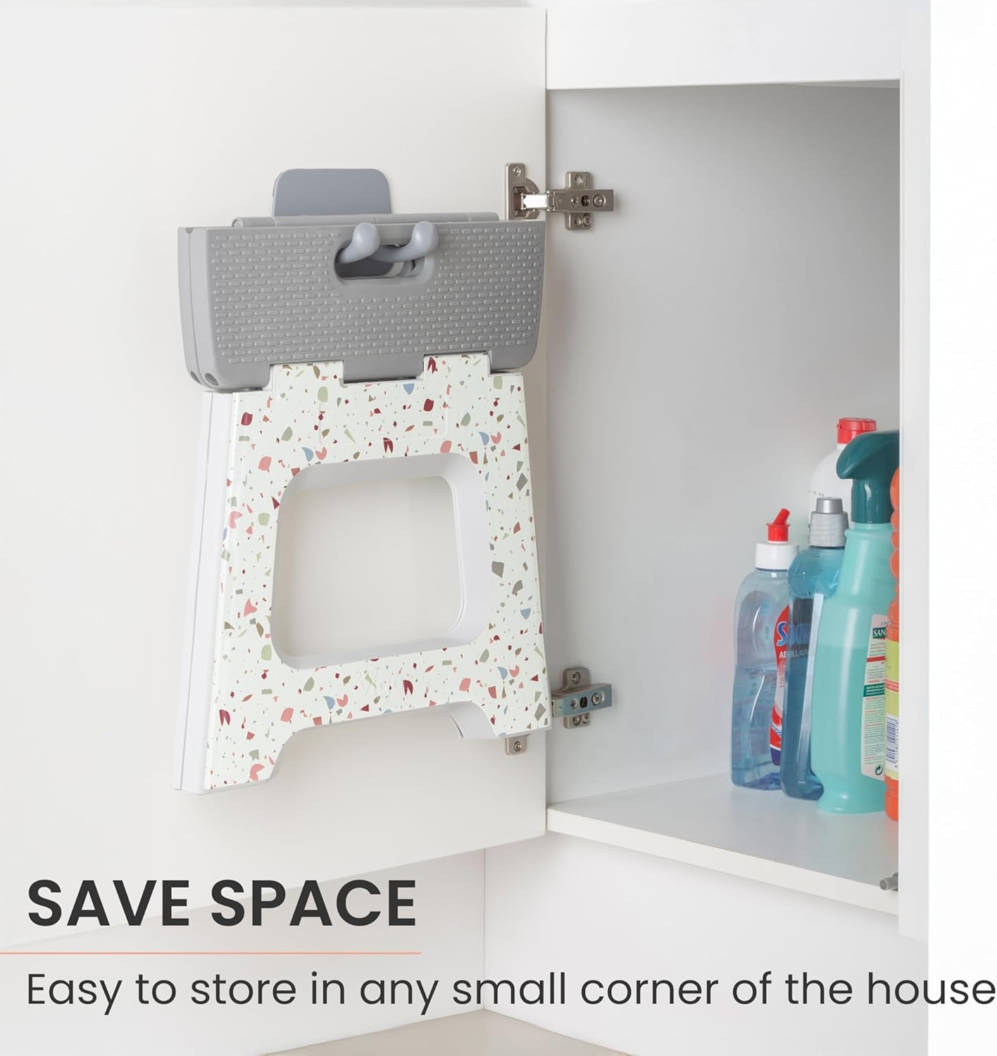 Vigar Compact Step Stool Foldable, 12-1/2-inch Step Stools for Adults up to 330 Pound, Lightweight Stool, Non-Slip Folding Step Stool, Grey Terrazo Pattern