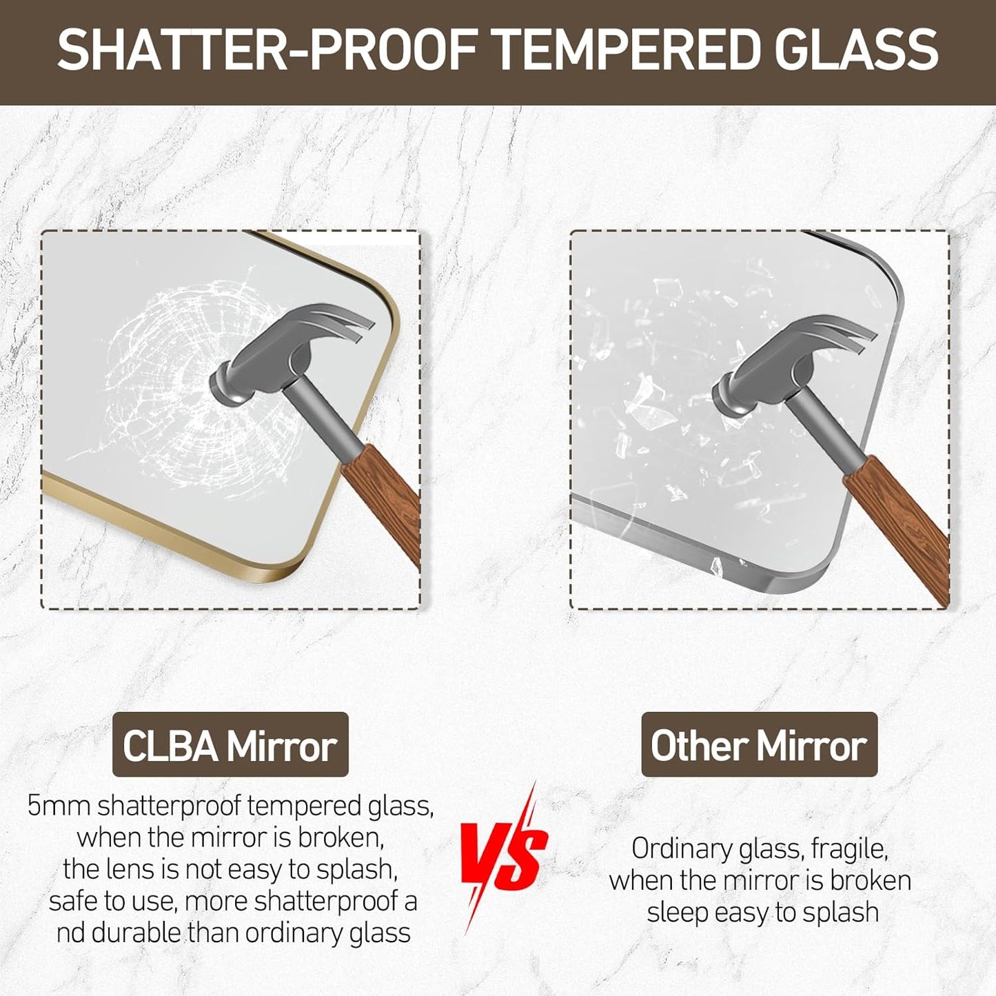 Gold Mirror, 22x30 Inch Gold Rectangle Mirror, Aluminum Alloy Framed Vanity Mirror, Rounded Rectangle Bathroom Mirror for Over Sink, Anti-Rust Wall Mirror (Horizontally or Vertically)