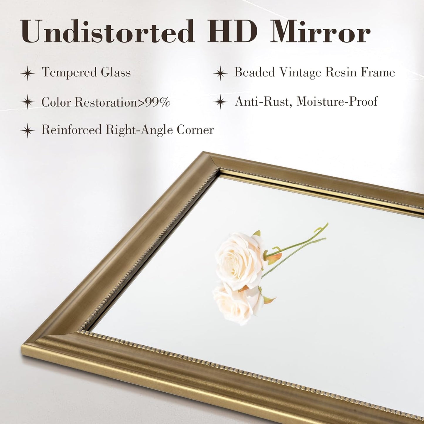 Axeman 32x48 Rectangular Wall Mirror, Decorative Bathroom Mirror, Traditional Vintage Wall Mounted Mirror with Beaded Frame for Accent Living Room Vanity Bedroom Entryway, Gold