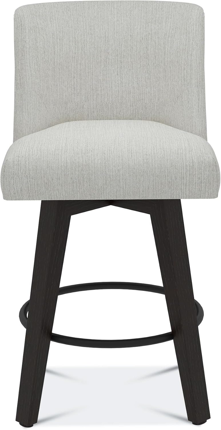 Counter Height Swivel Bar Stools Set of 2, 26" Seat Height Modern Bar Stools with Back and Solid Wood Legs for Kitchen Island, Fabric in Ivory White