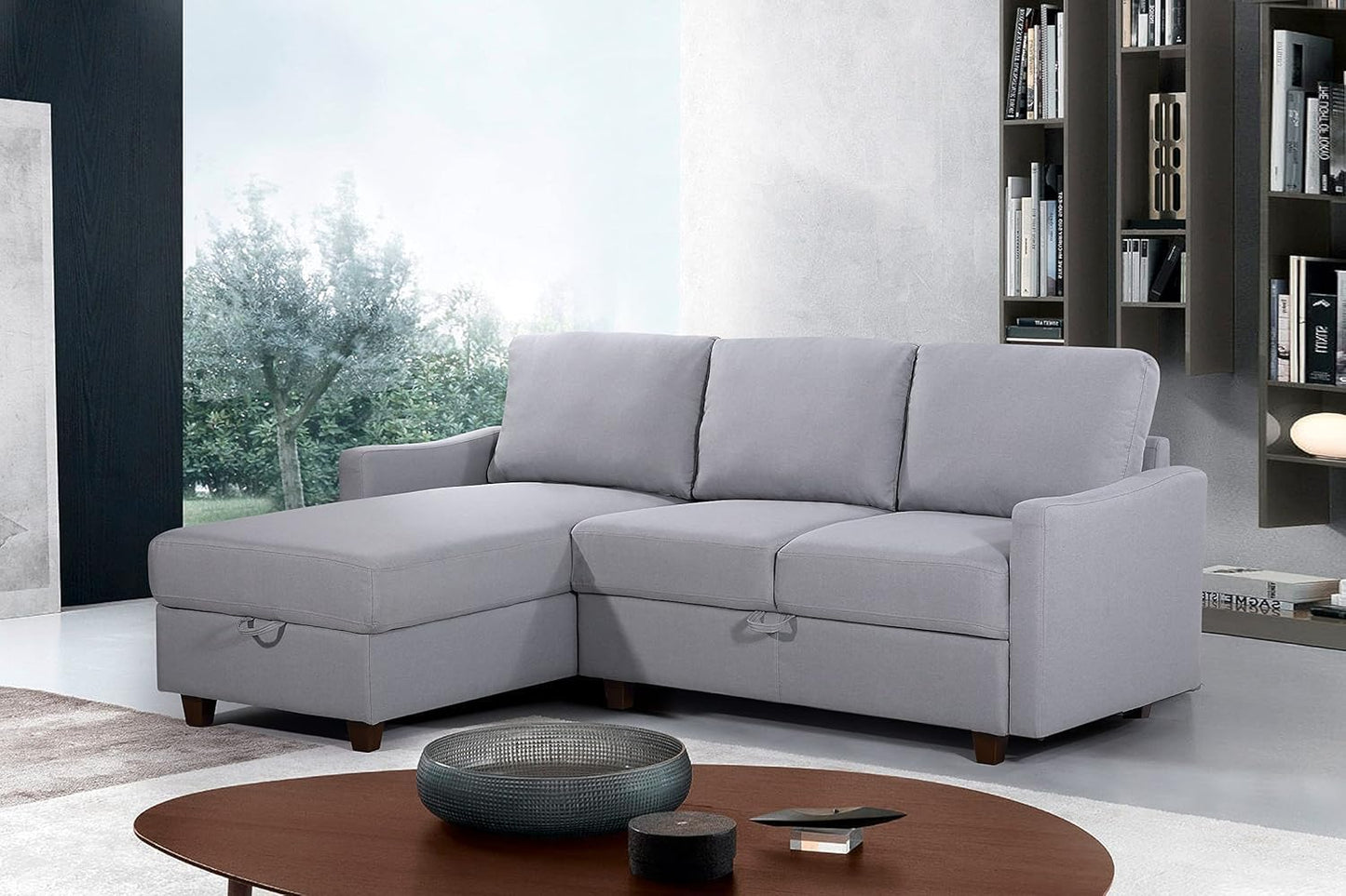 Container Furniture Direct Sectional Sofa with Storage – Modern Upholstered Living Room Couch, Reversible Chaise for Home, Apartment, Office, 81.9” L, Light Grey