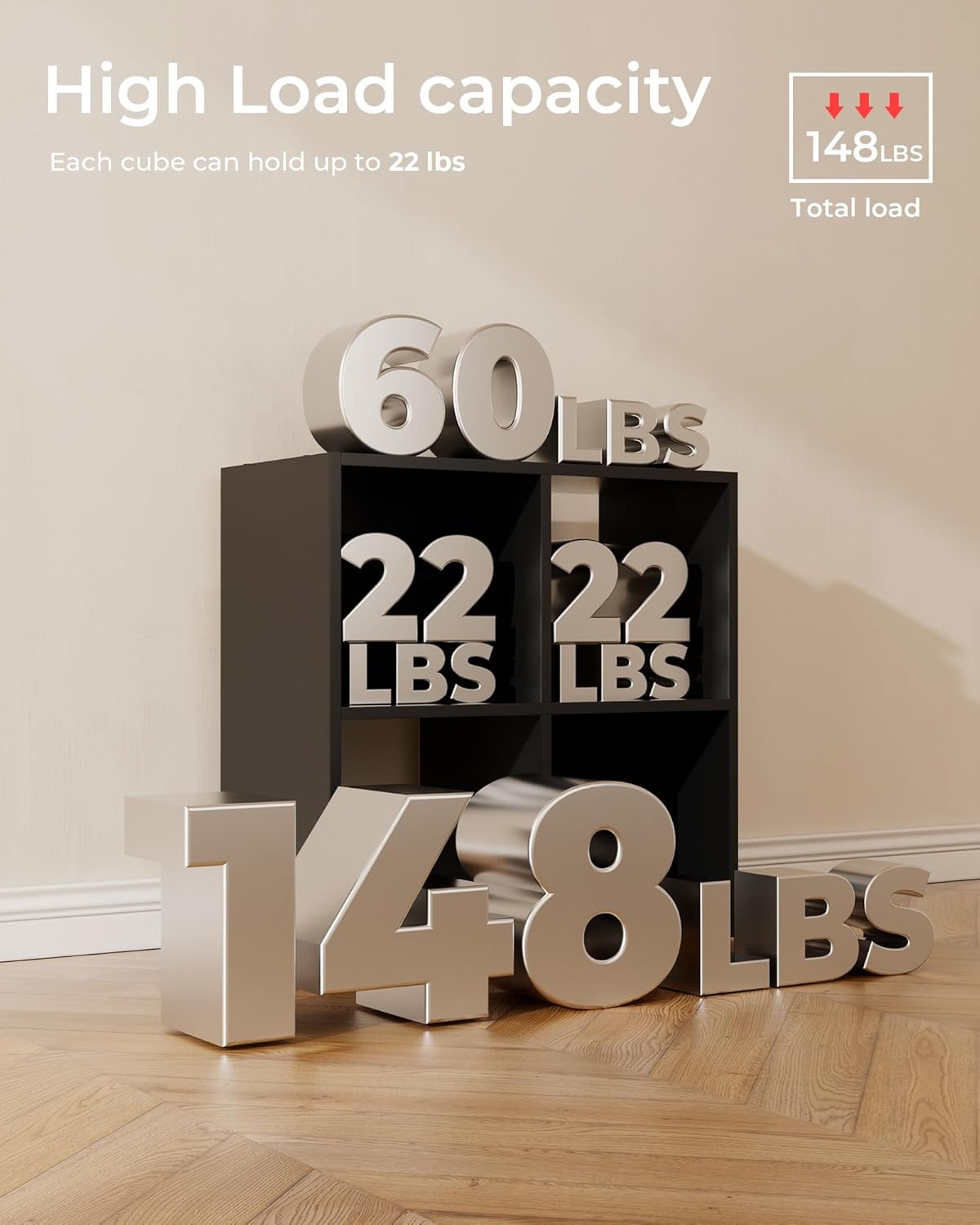 GTPLAYER 4-Cube Storage Organizer, Fits 11" Bins, Vertical or Horizontal Use, Opening Bookshelf, Partial Back Panels, Stackable Design Bookcase, for Desk, Vanity, Entryway, Black