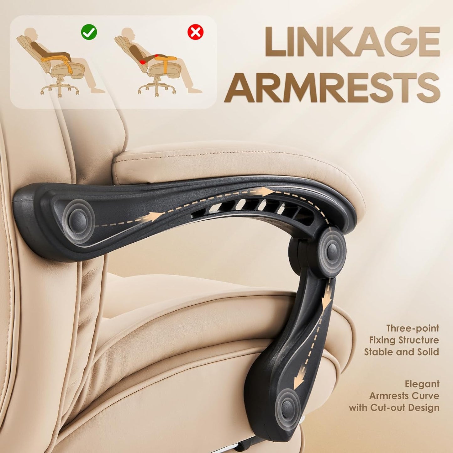 COLAMY Office Chair with Retractable Footrest, Ergonomic High Back Design Executive Computer Desk Chair with Removable Lumbar Pillow, 90-135°Reclining, Thick Bonded Leather for Home Office Work, Khaki