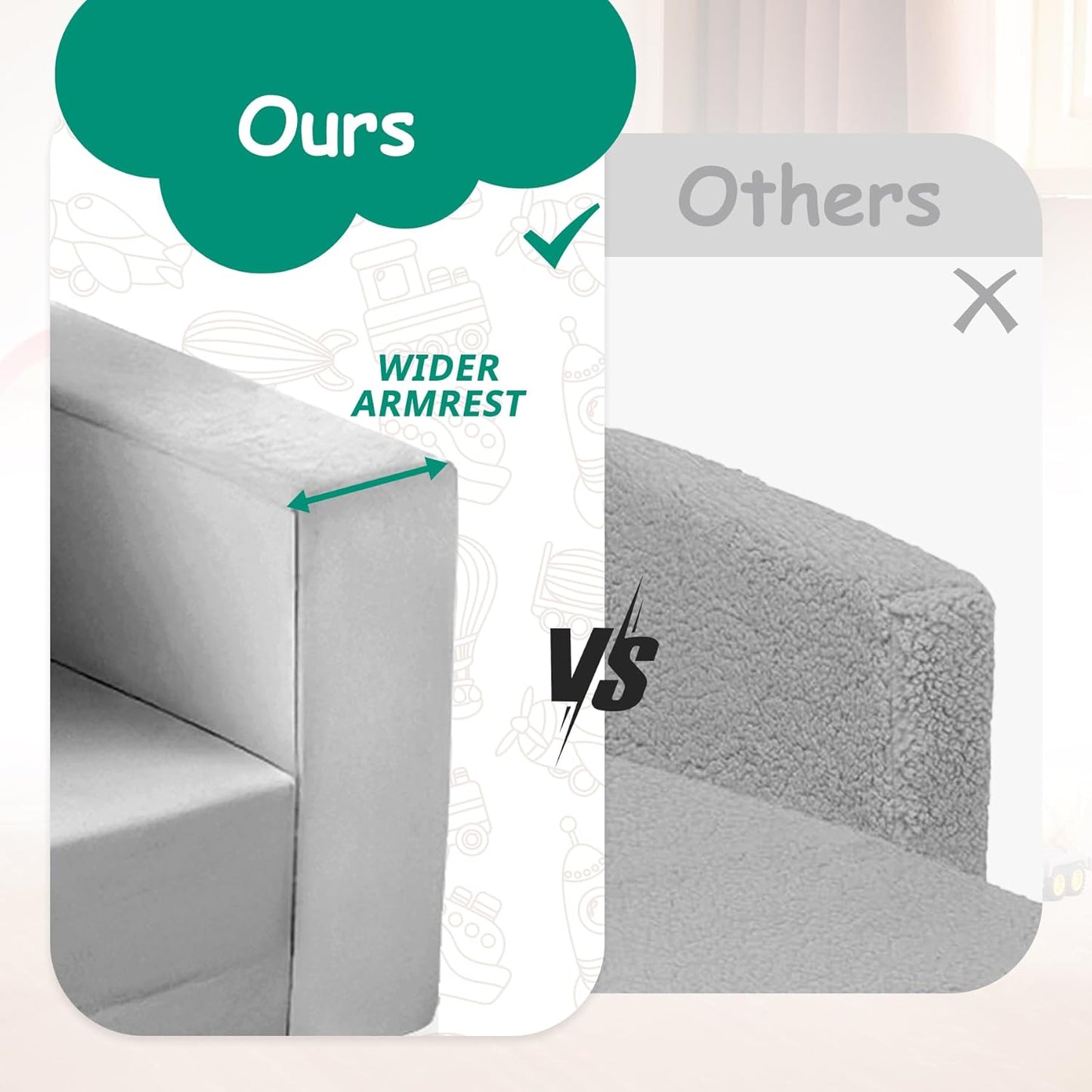 Kids Couch, 2-in-1 Toddler Chair Comfy 1-3 Years, Convertible Kids Chair, Toddler Couch That Fold Out, Kid Lounge Chairs for Boys and Girls, Soft Coral Fleece, Double, Grey