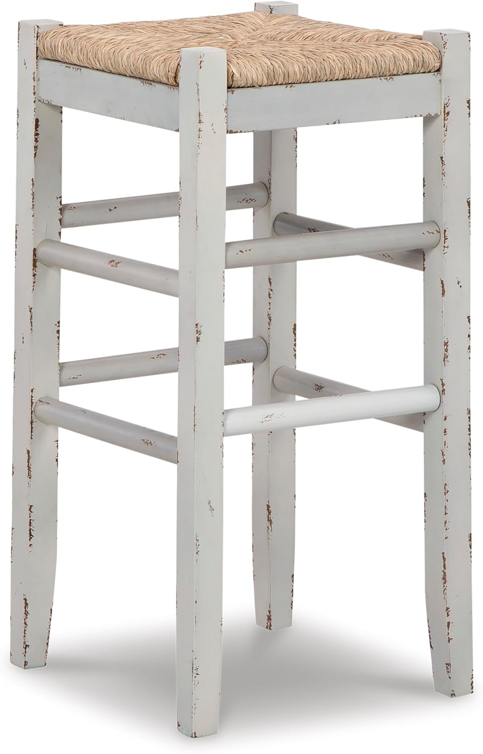 Signature Design by Ashley Mirimyn Farmhouse 29.5" Bar Height Bar Stool with Woven Wicker Seats, 2 Count, White & Light Brown