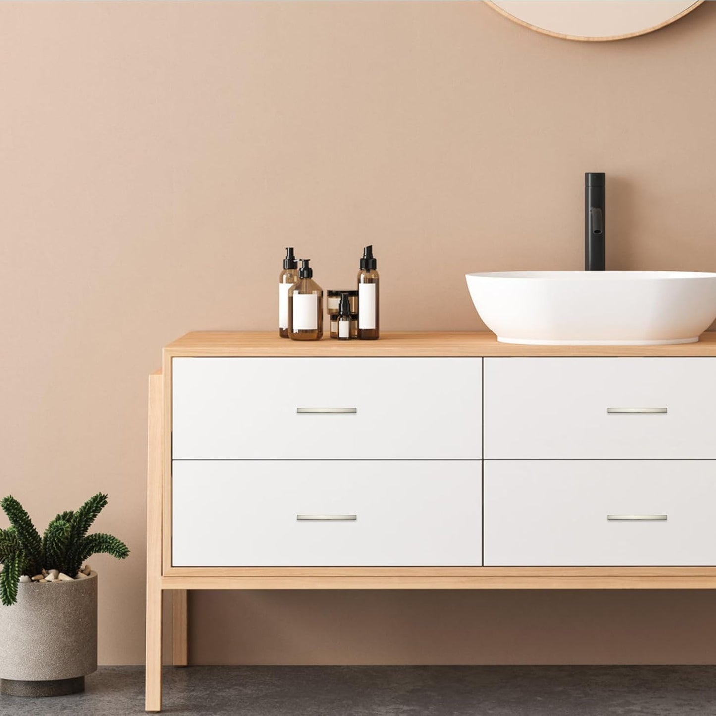 5 Pack Cabinet Handles 3" Hole Center - Curved Cabinet Pulls Brushed Nickel Drawer Pulls for Kitchen Cupboard Solid Hardware for Dresser Drawer Arch Hardware