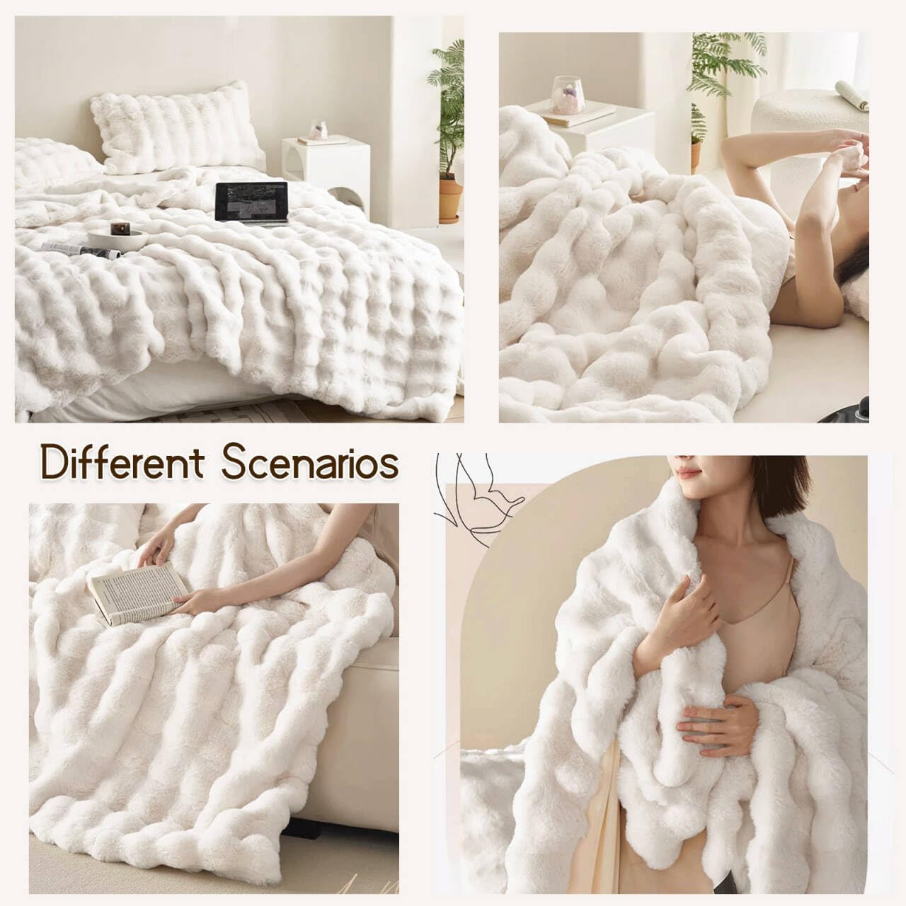 VM VOUGEMARKET Thick Faux Rabbit Fur Couch Cover 1-Piece Warm Soft Cozy Sofa Covers,Fluffy Plush Sofa Slipcover Furniture Protector for Bed Couch (White,71" x 118")