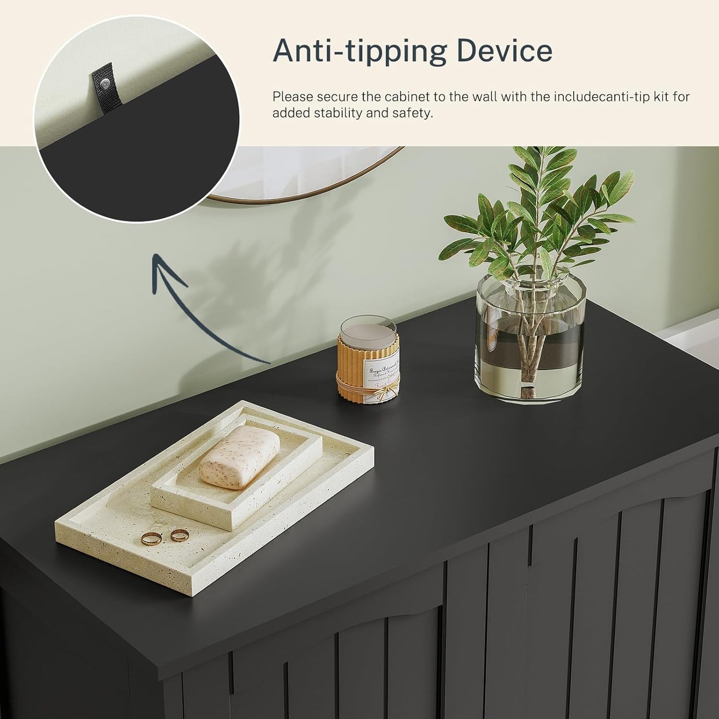 Iwell Bathroom Cabinet, Bathroom Storage Cabinet with 2 Doors & 3 Shelves, 3 Heights Available, for Living Room, Entryway, Kitchen, Home Office, Black