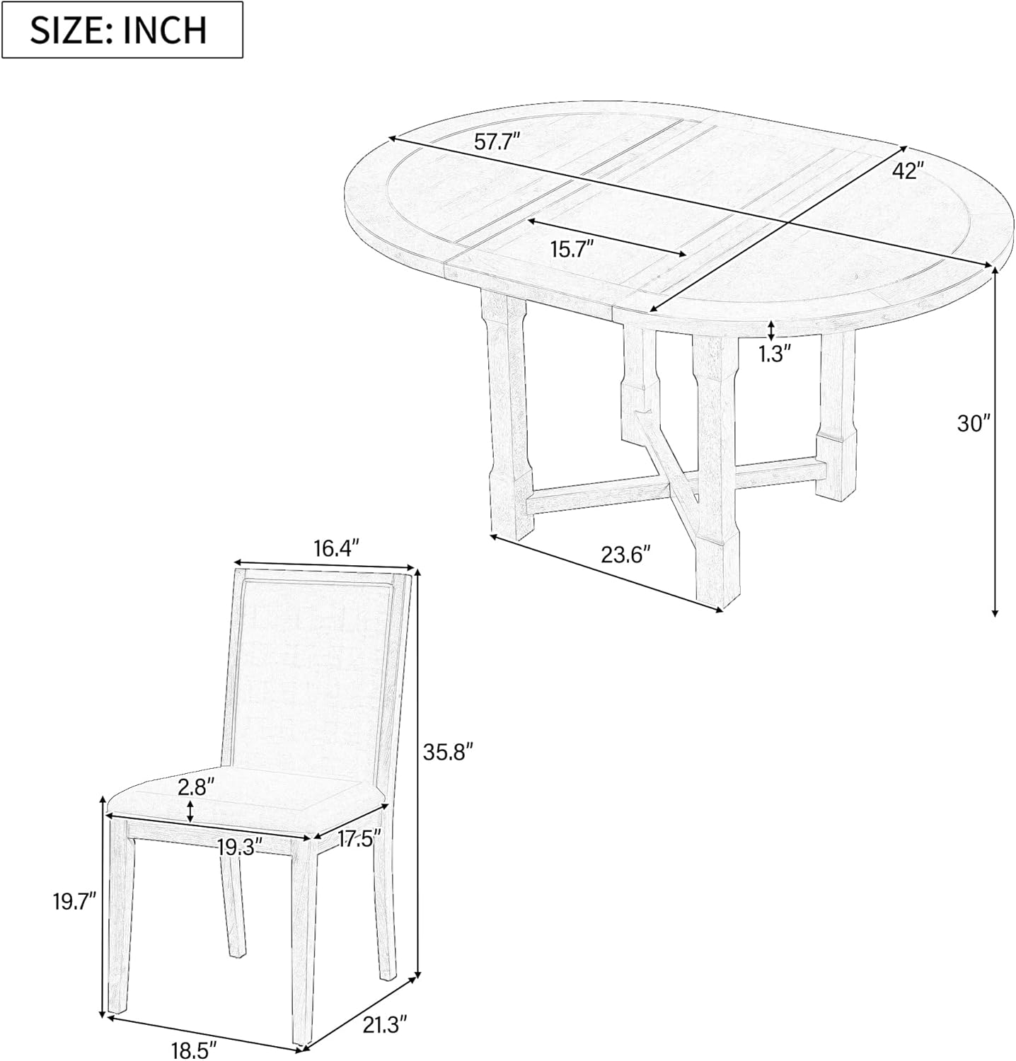 Ball & Cast 5 Pieces Dining Table Set with 4 Upholstered Chairs,Farmhouse Wooden Living Room Furniture for 4 W/ 57.7" Extendable Dining Table,for Dining Room,Bistro,Apartment,Grey+White