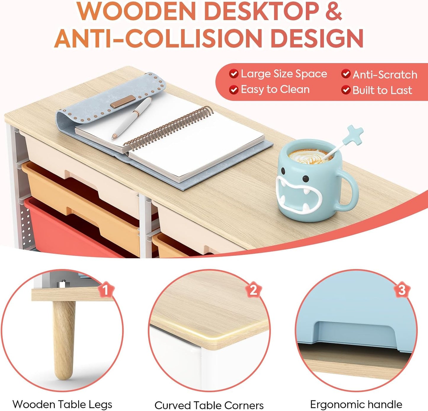 12-Drawer Storage Cabinet with Wooden Tabletop, Versatile Cube Storage Organizer Bin Storage for Home, Office, Playroom, Classroom & Craft Room Storage (Rainbow)