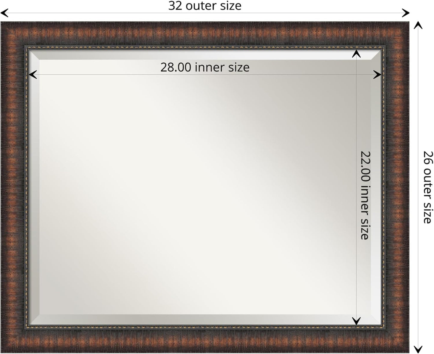 Amanti Art Brown Bathroom Mirror for Over Sink, 26x32 Caleb Brown Rectangle Vanity Mirror, Large Rustic Farmhouse Frame, Hangs Horizonally and Vertically, Bathroom Wall Decor, Beveled Edge