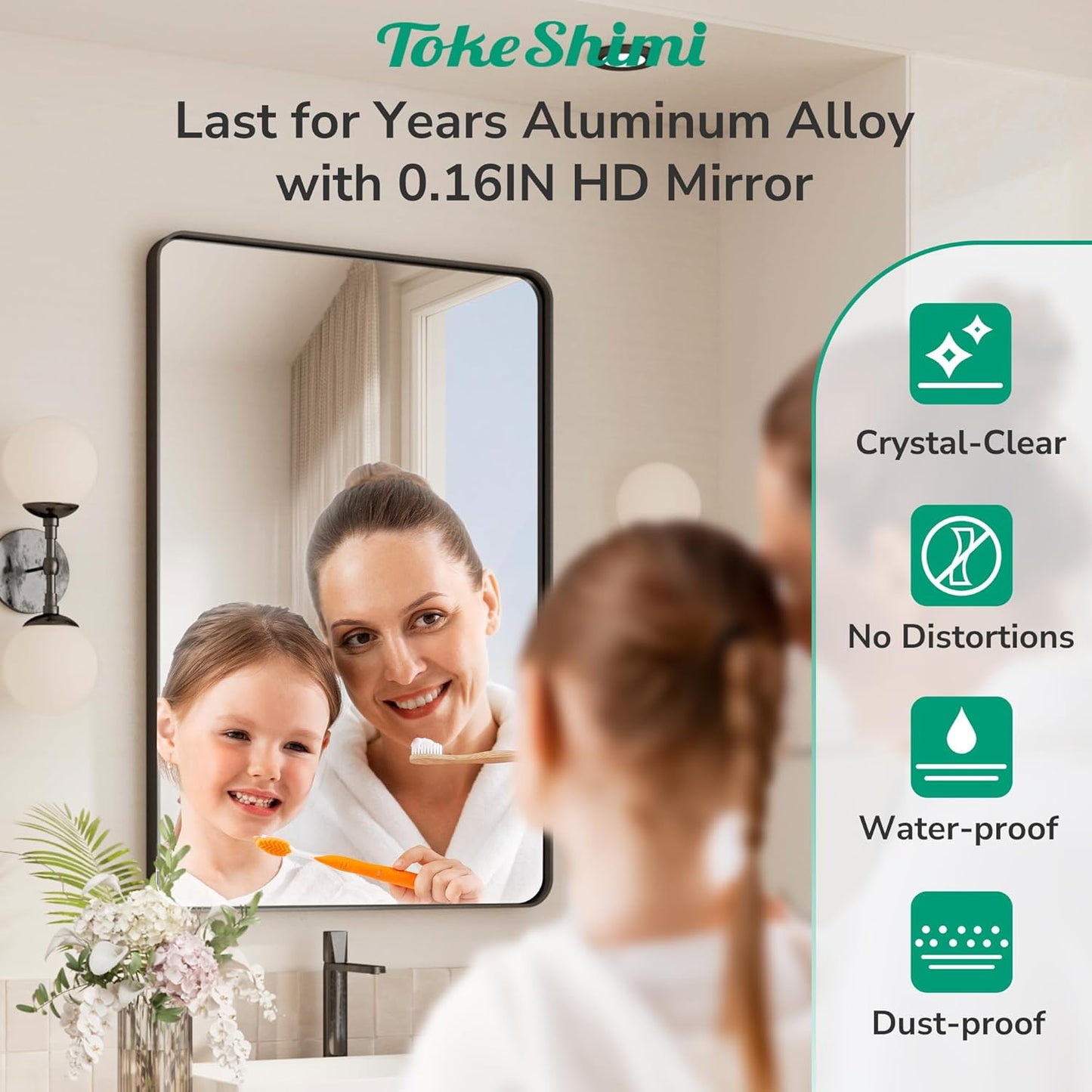 TokeShimi Black Bathroom Mirror,40x30 Large Bathroom Mirror Rectangle,Aluminum Vanity Mirror Bathroom Wall with Tempered Glass,Modern Matte Black Mirror Framed Seamless(Horizontal/Vertical)