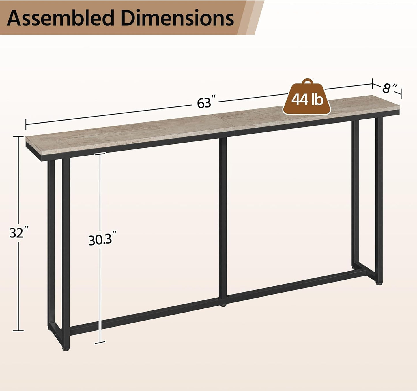 Yaheetech Narrow Console Table with Sturdy Metal Frame, 63 Inch Extra Long Entryway Sofa Table for Behind Couch, Hallway, Living Room, Gray