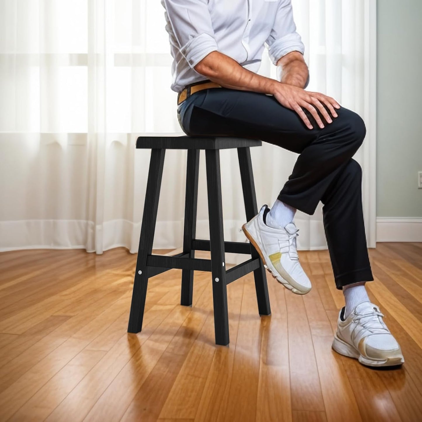 Bar Stools Set of 4, Waterproof UV-Resistant,Durable Resin Kitchen Island Chairs for Indoor & Outdoor Use, Modern Design for Home,Bar,and Cafe (29''Black-4)