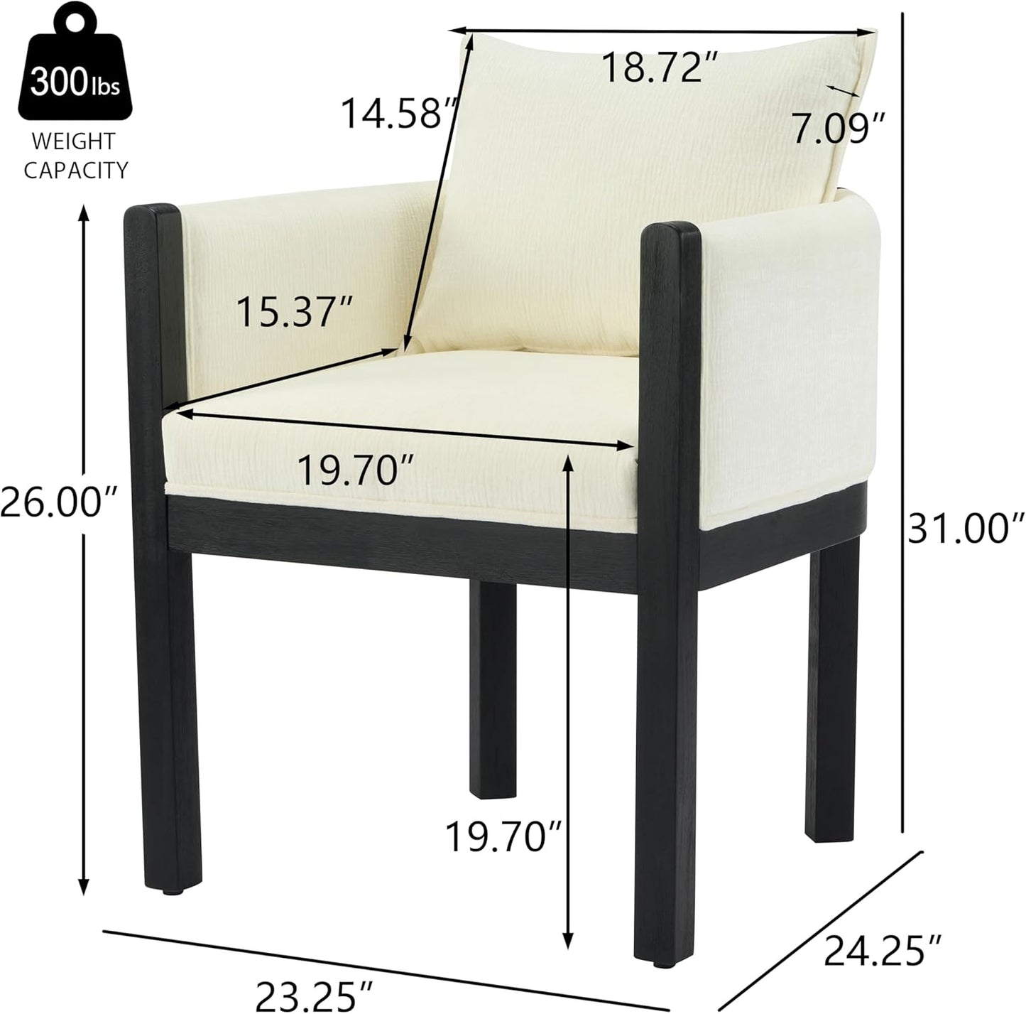 Christopher Knight Home Lucid Linen Upholstered Dining Chairs Set of 2, Rubber Wood Dining Room Chairs, Modern Armchair, Extra Seating for Dining Room, Versatile Indoor Furniture, White + Black