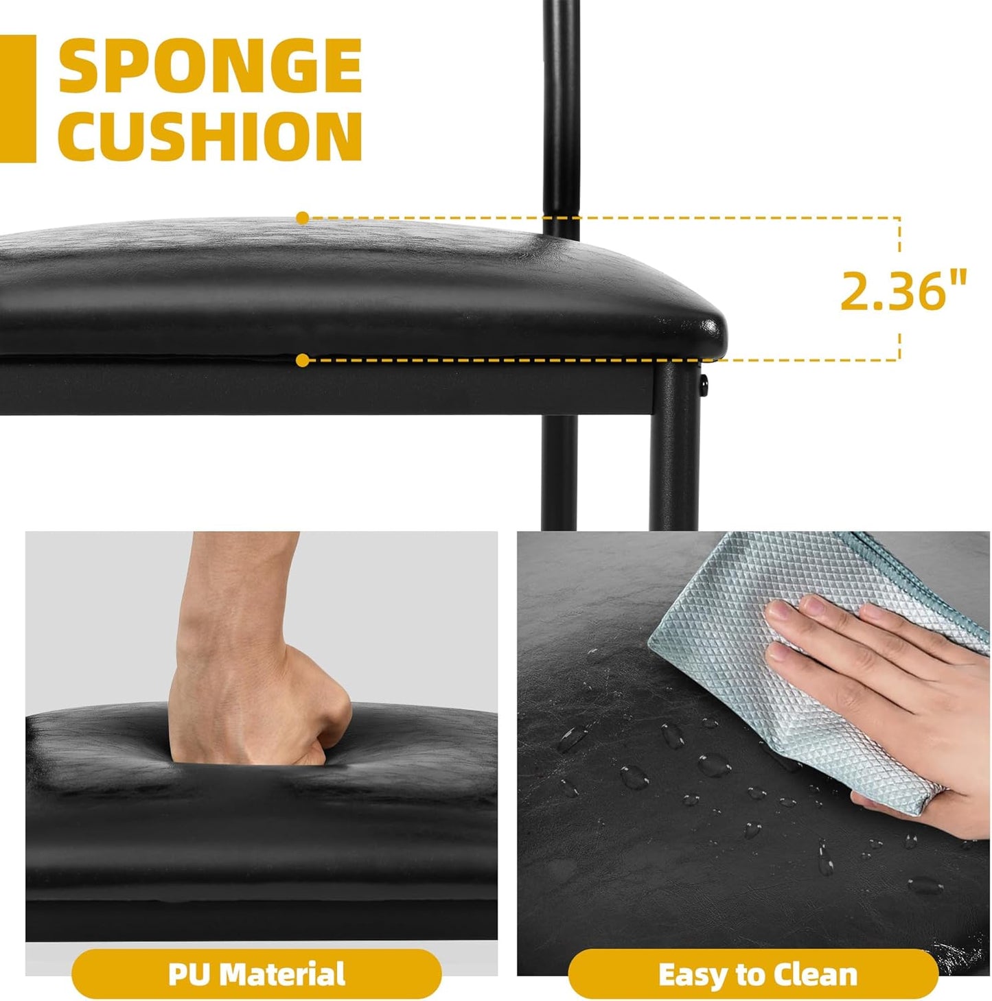 DWVO Dining Room Chairs Set of 4 Black Modern Upholstered Dining Chairs Faux Leather Restaurant Chairs with Metal Legs for Living Room Kitchen 4 Pack, Black