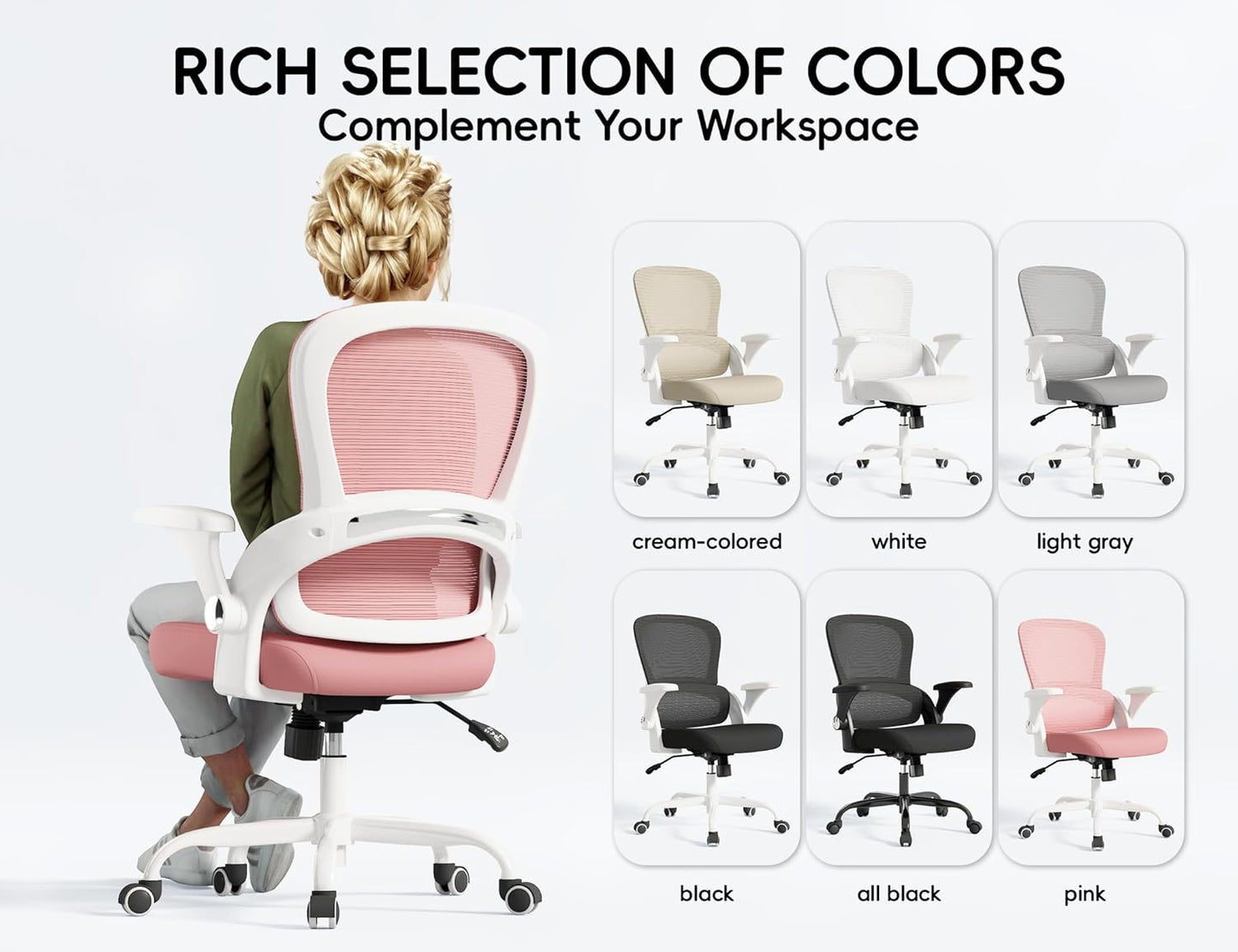 TRALT Office Chair - Ergonomic Office Chair with Back Support, Home Office Desk Chairs, Comfy Desk Chair, Computer Chair, 330lbs Wide Seat Big and Tall Office Chairs for Students (Pink)