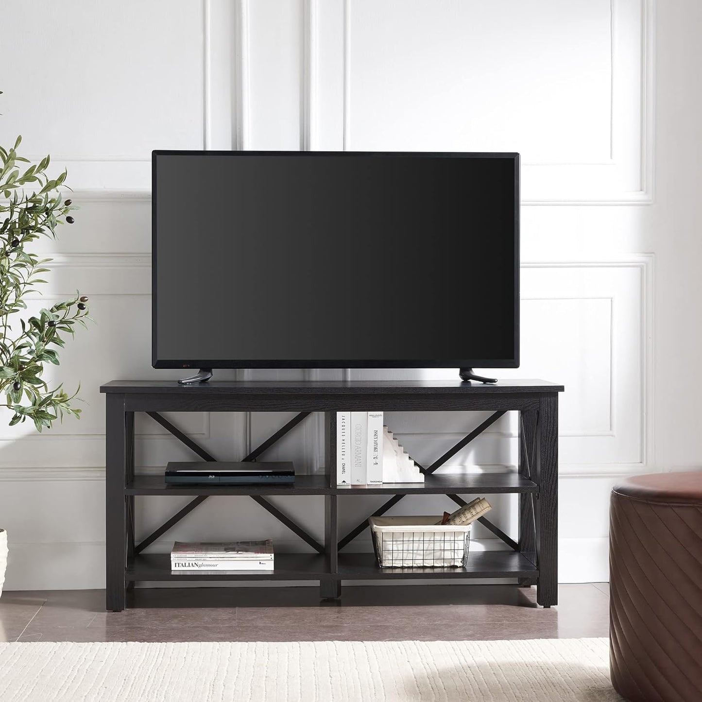 Henn&Hart Rectangular TV Stand for TV's up to 55" in Black, TV Stands for the Living Room