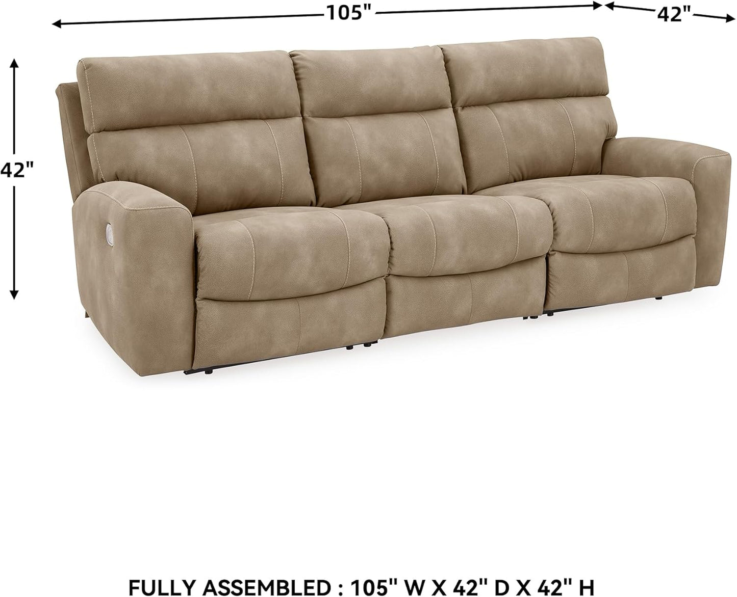 Signature Design by Ashley Next-Gen DuraPella Contemporary Faux Leather Modular Wall Hugger 3-Piece Power Reclining Sectional Sofa with Adjustable Headrest and USB Ports, Light Brown